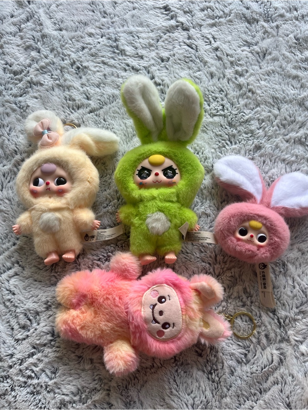 Plush Bunny Keychain - Pink, Green, Cream Cute Small Pet Plush
